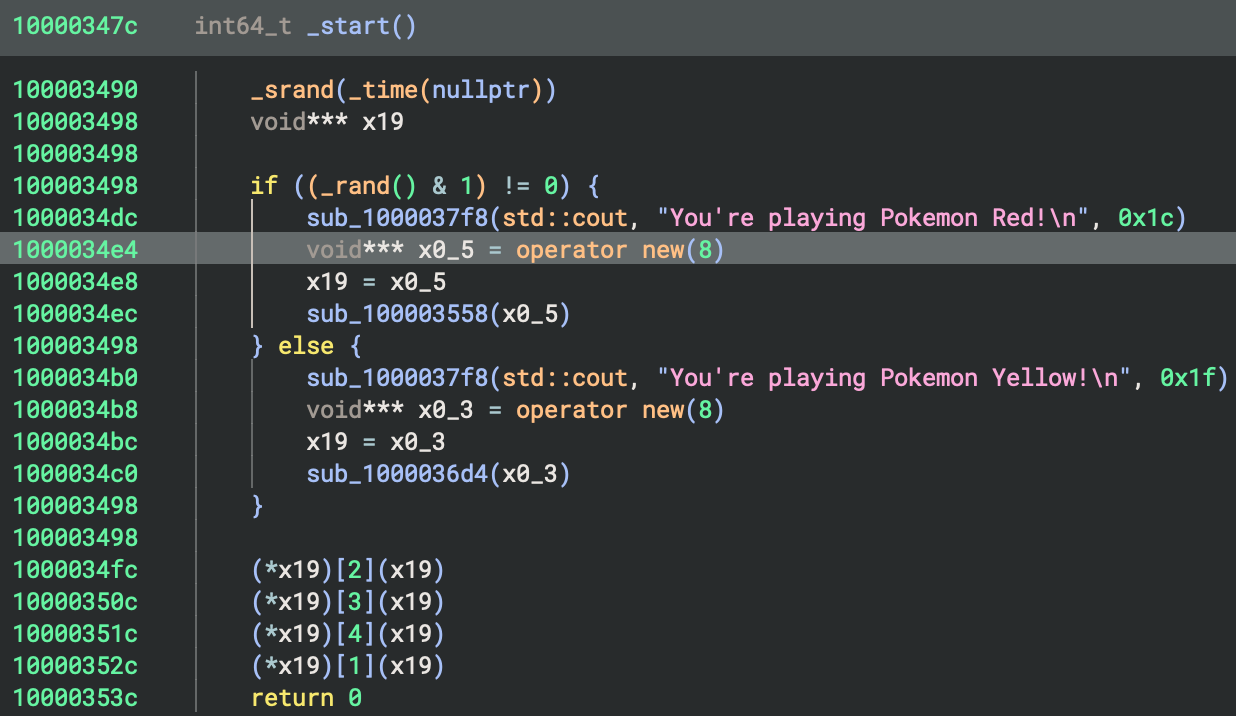 Showing Binary Ninja's HLIL output for the entry point, _start.