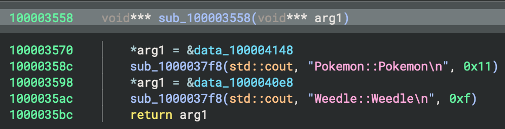 Binary Ninja HLIL for the Weedle structure constructor function.