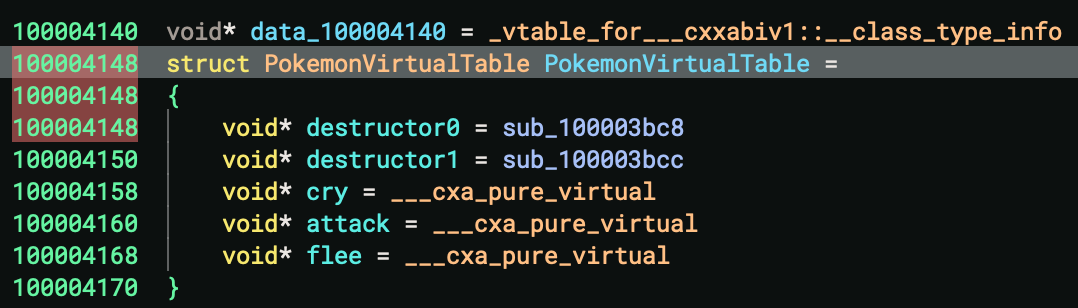 Binary Ninja output after applying the correct type to the virtual table.