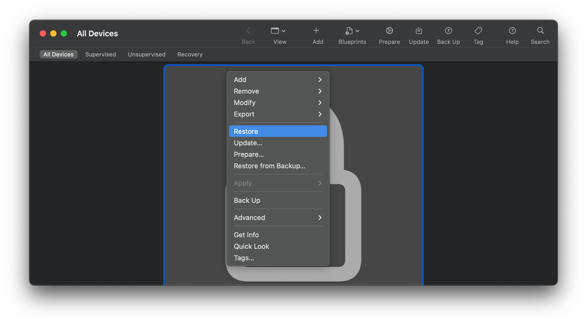 Using Apple Configurator to restore an iPhone 3G.